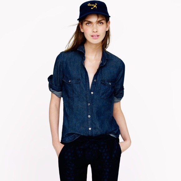 J. Crew Tops - J.Crew Keeper Chambray Button Up Shirt Dark Rinse