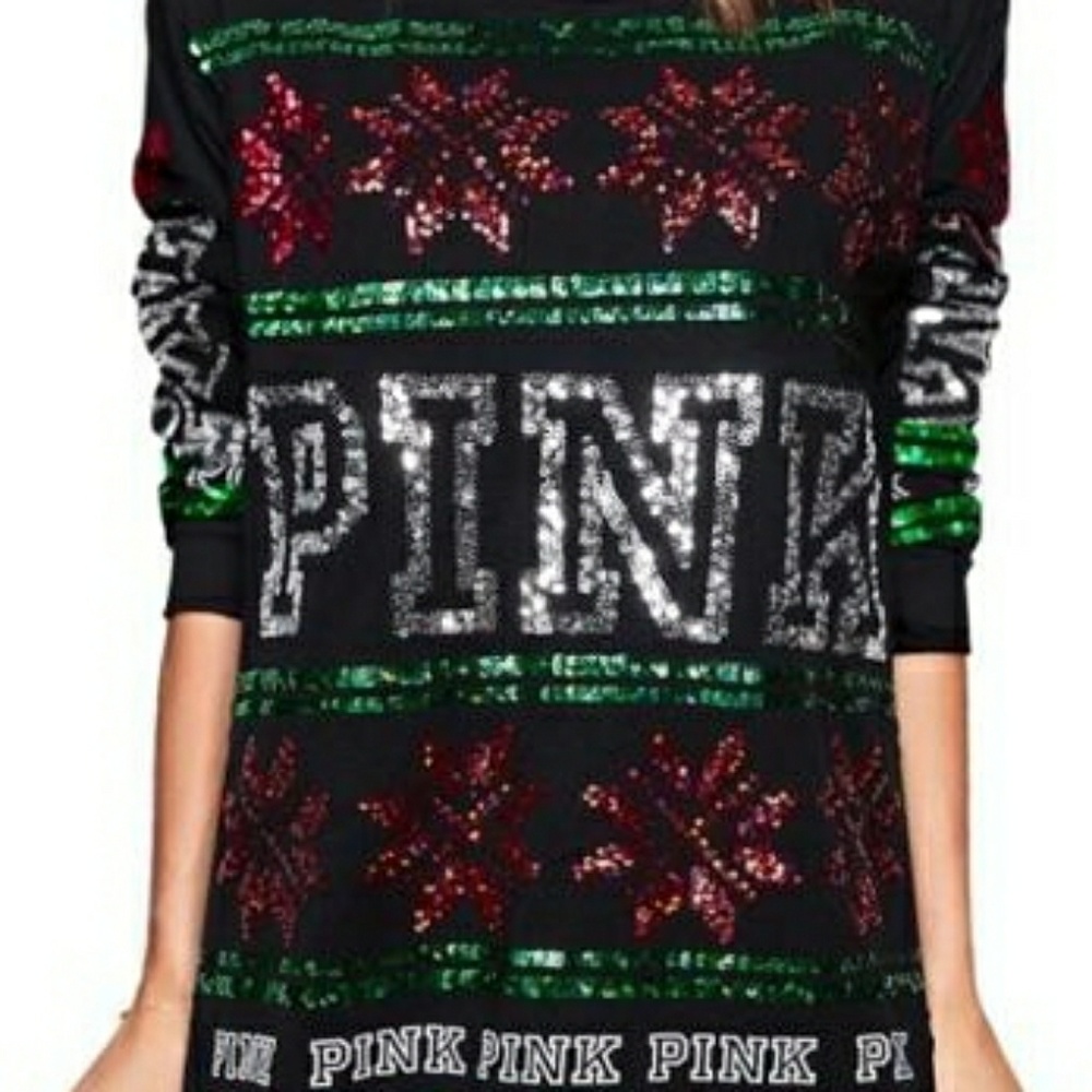 NWT Victoria's Secret PINK Shirt Blk Holiday BLING