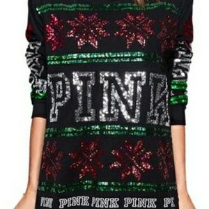 NWT Victoria's Secret PINK Shirt Blk Holiday BLING