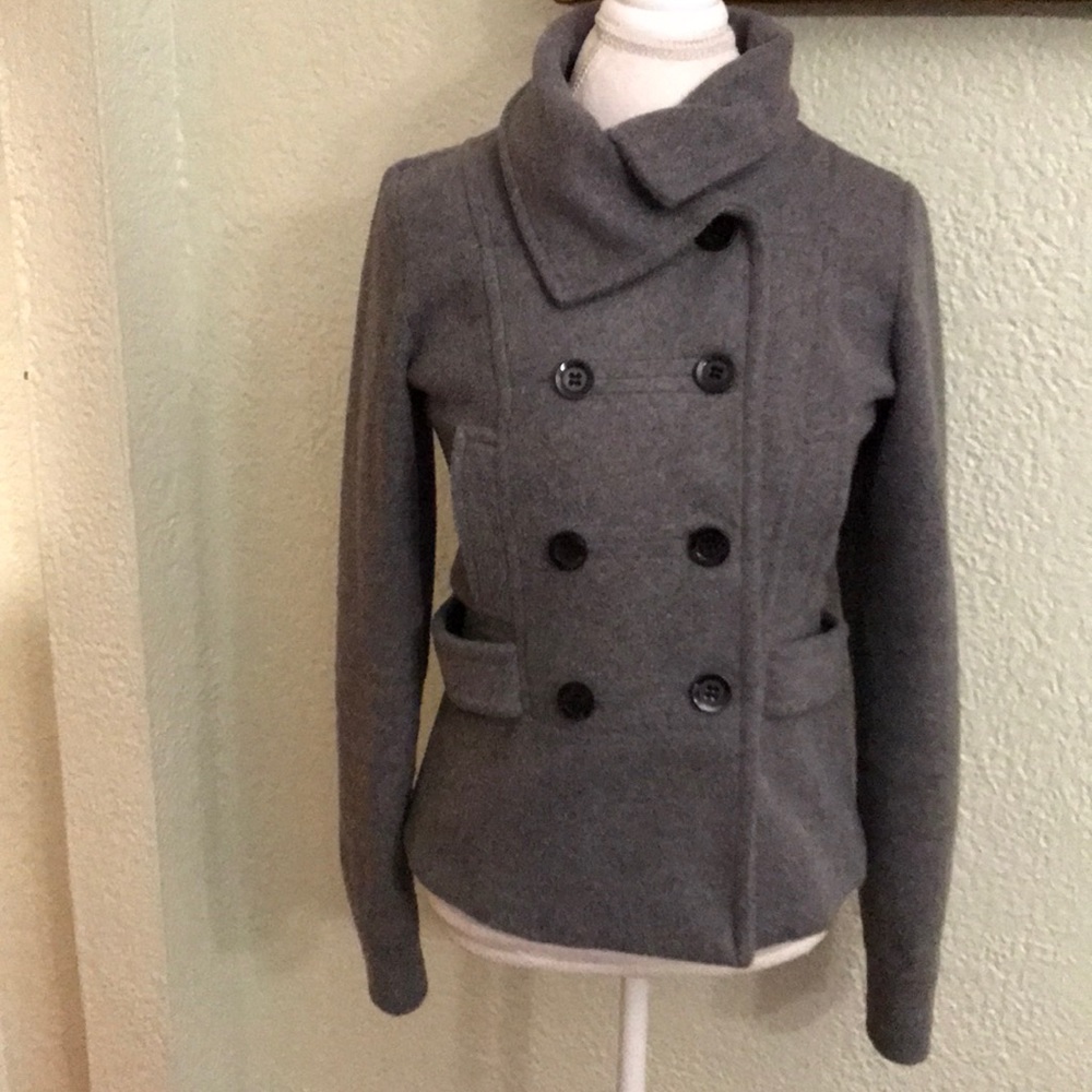 Gray military style jacket.