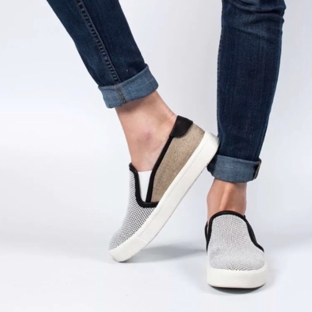 Vince | mesh & tan leather trim slip ons