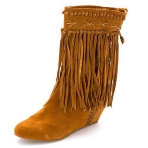 Carlos Falchi leather fringe boots