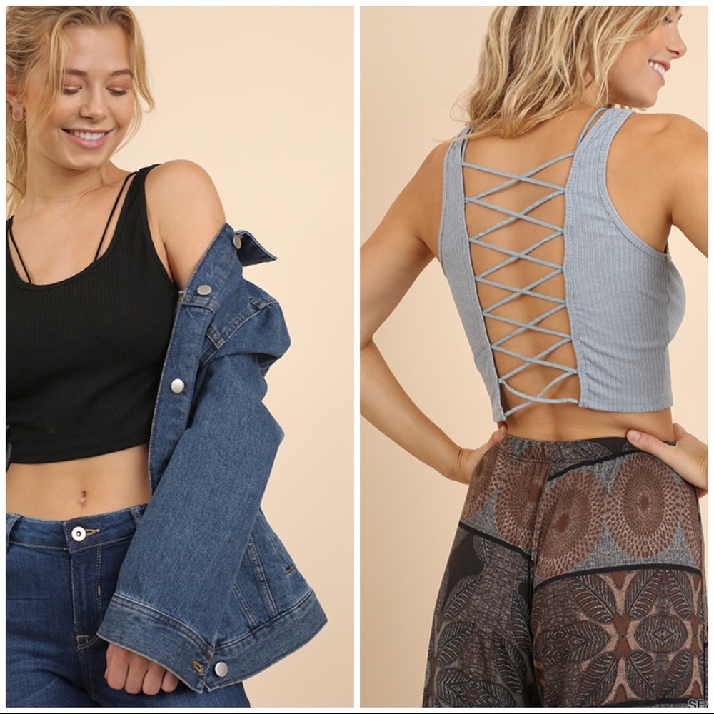 Crisscross Back Cropped Tank Top in BLACK