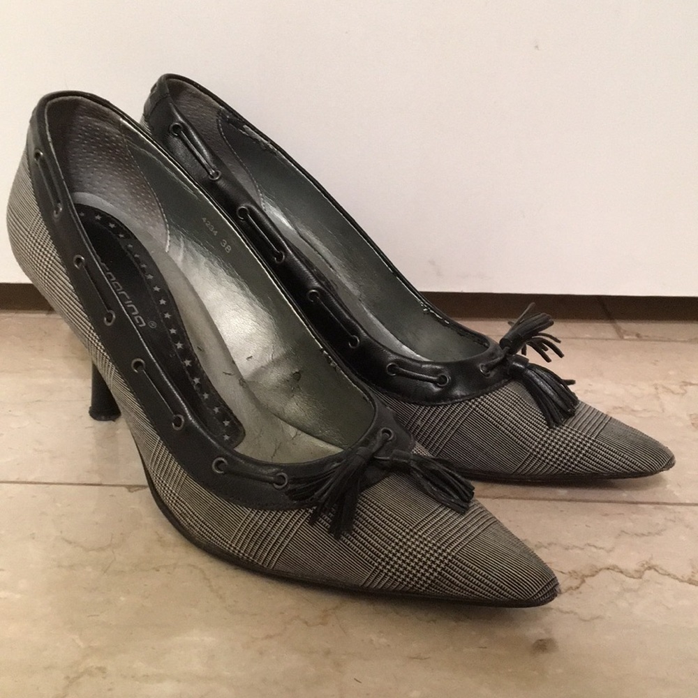 Fornarina Black and White Plaid Heel