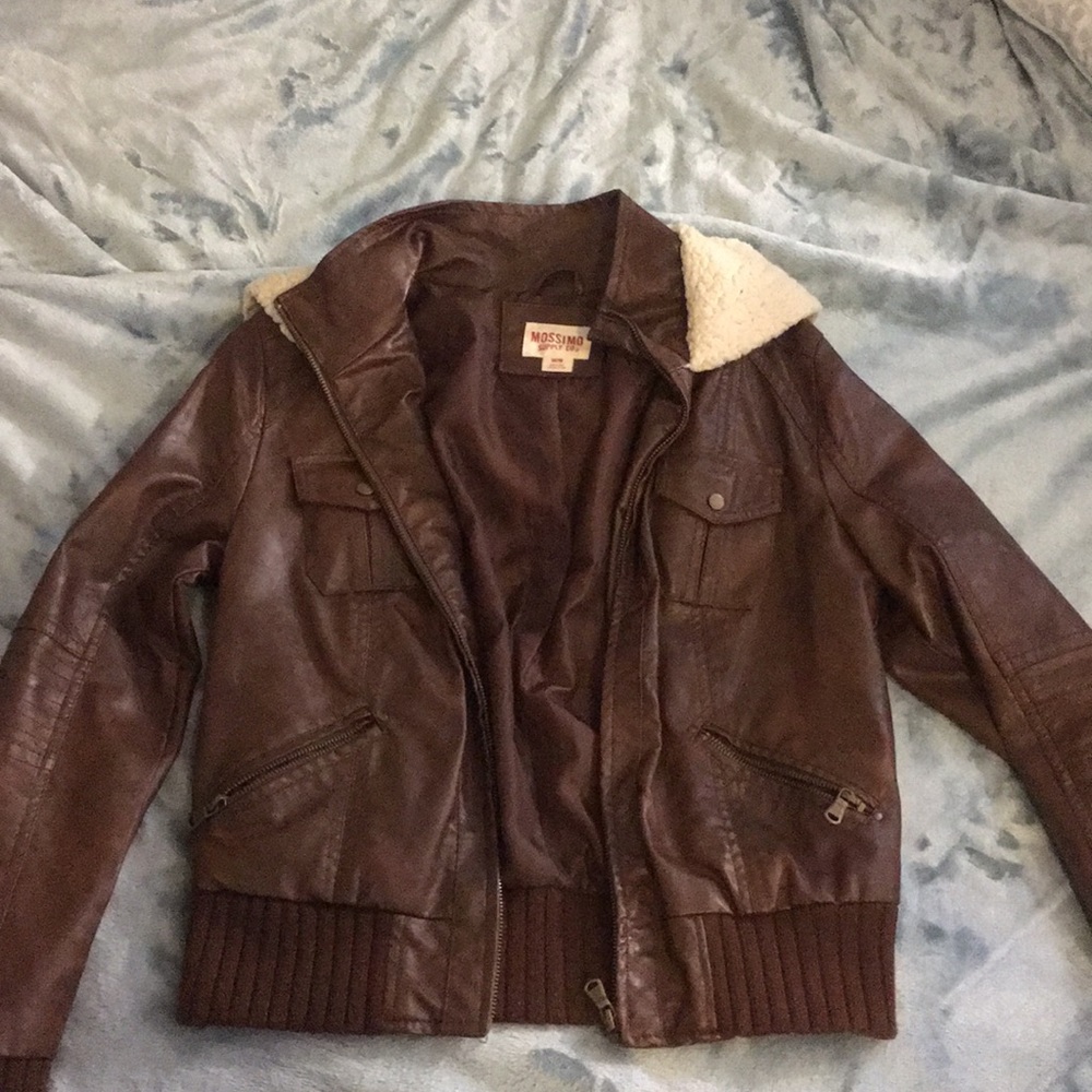 brown leather jacket