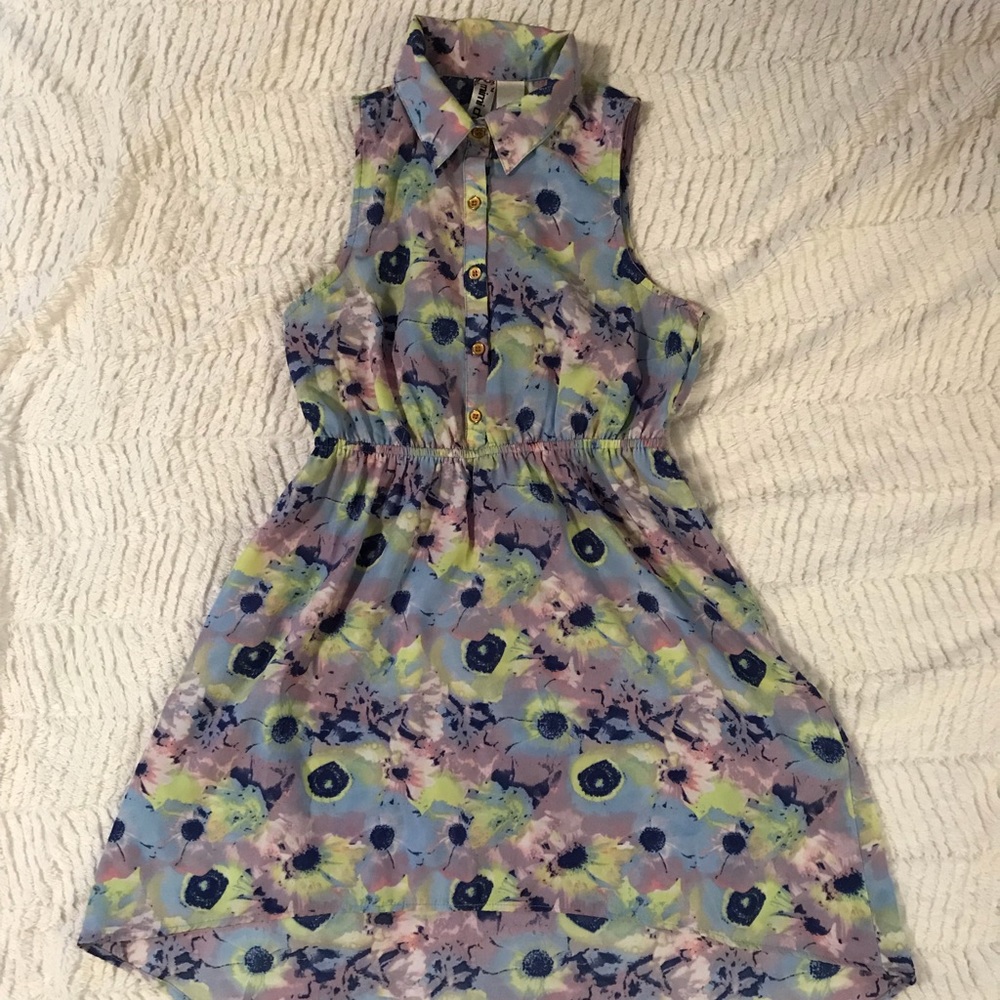 Girls Button Floral High-Low Dress