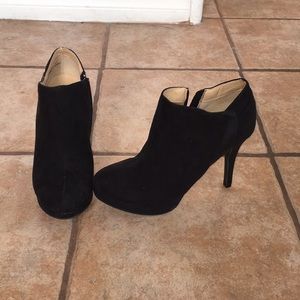 Black suede high heel booties