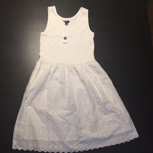 100% cotton, lace bottom, tang top upper section.