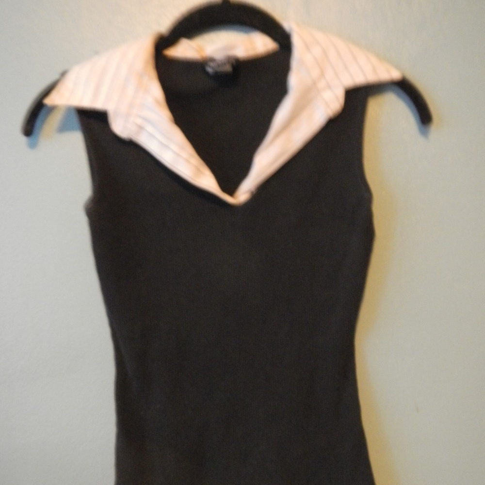 Black tank with white pinstriped collar