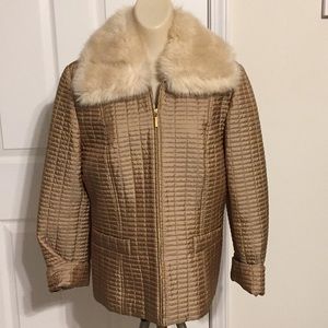 Caramel quilted jacket with faux fur