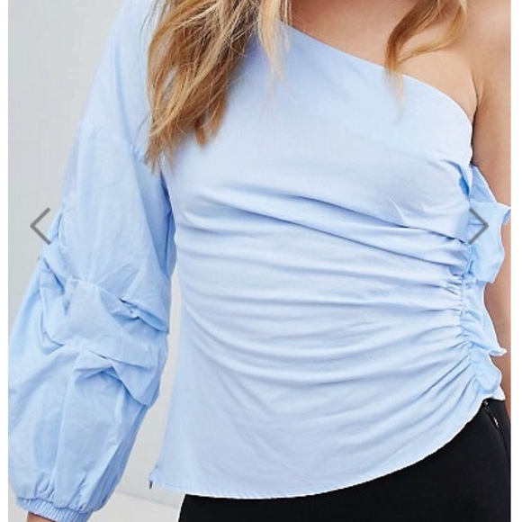 NWT Bershka Blue One Shoulder PUff Sleeve Top - Picture 3 of 7