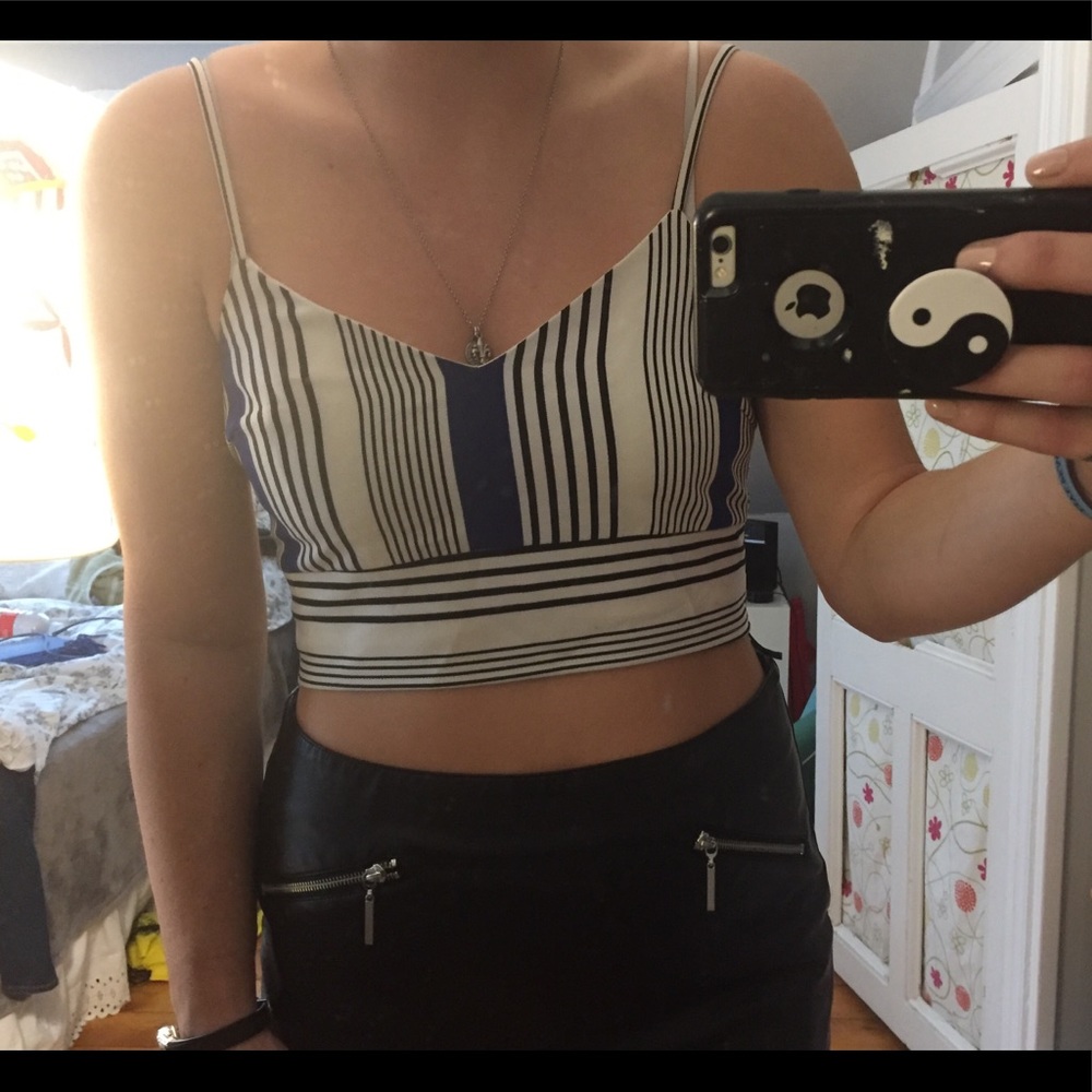 Blue & White Striped Crop Top