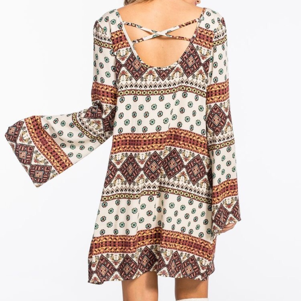 Boho Print Bell Sleeved Dress