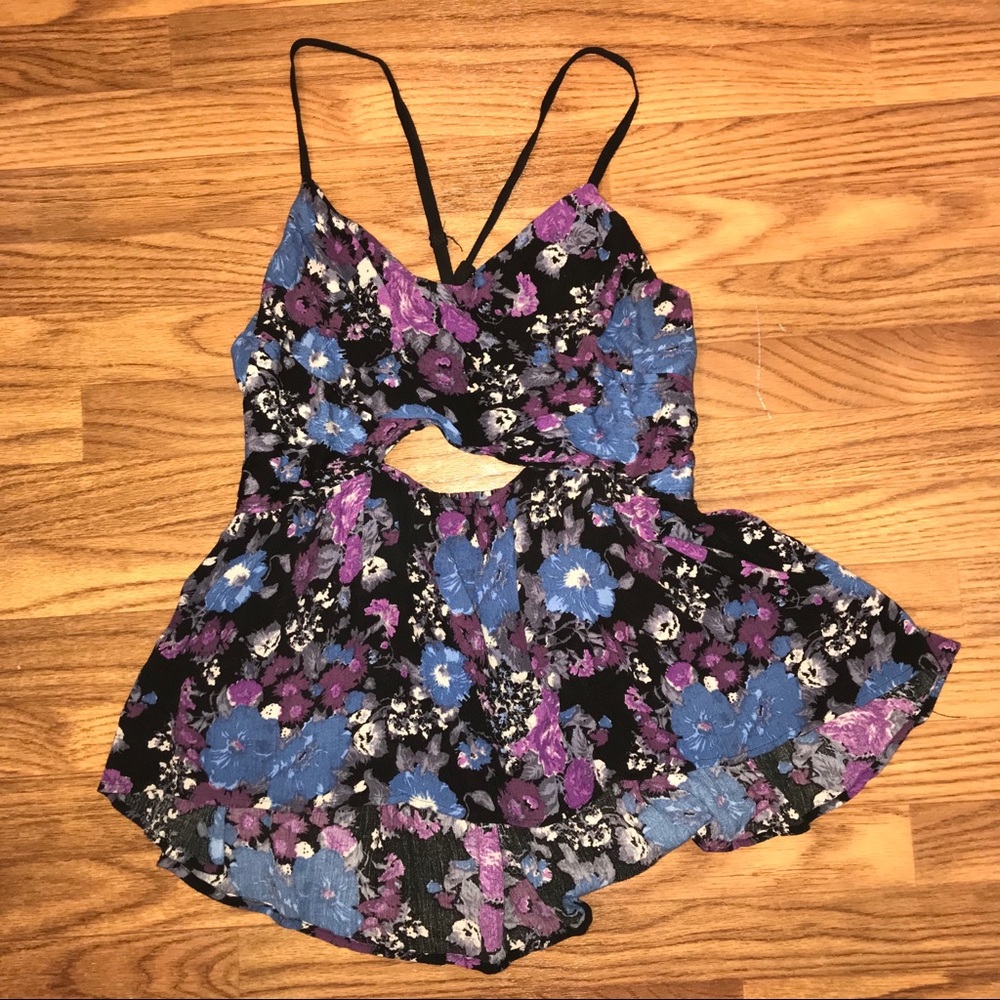 Free People floral cut out tank