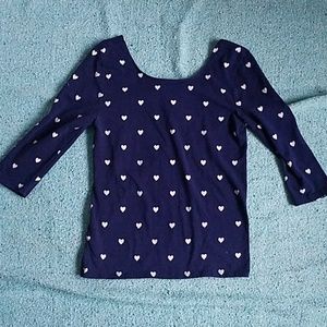 Forever 21 Low Back Navy Heart 3/4 sleeve shirt
