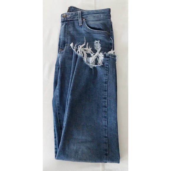 JUST BLACK High Rise Med Wash Distressed Hem Denim - Picture 6 of 9