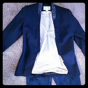 H&M dark navy jacket with blue jeweled collar