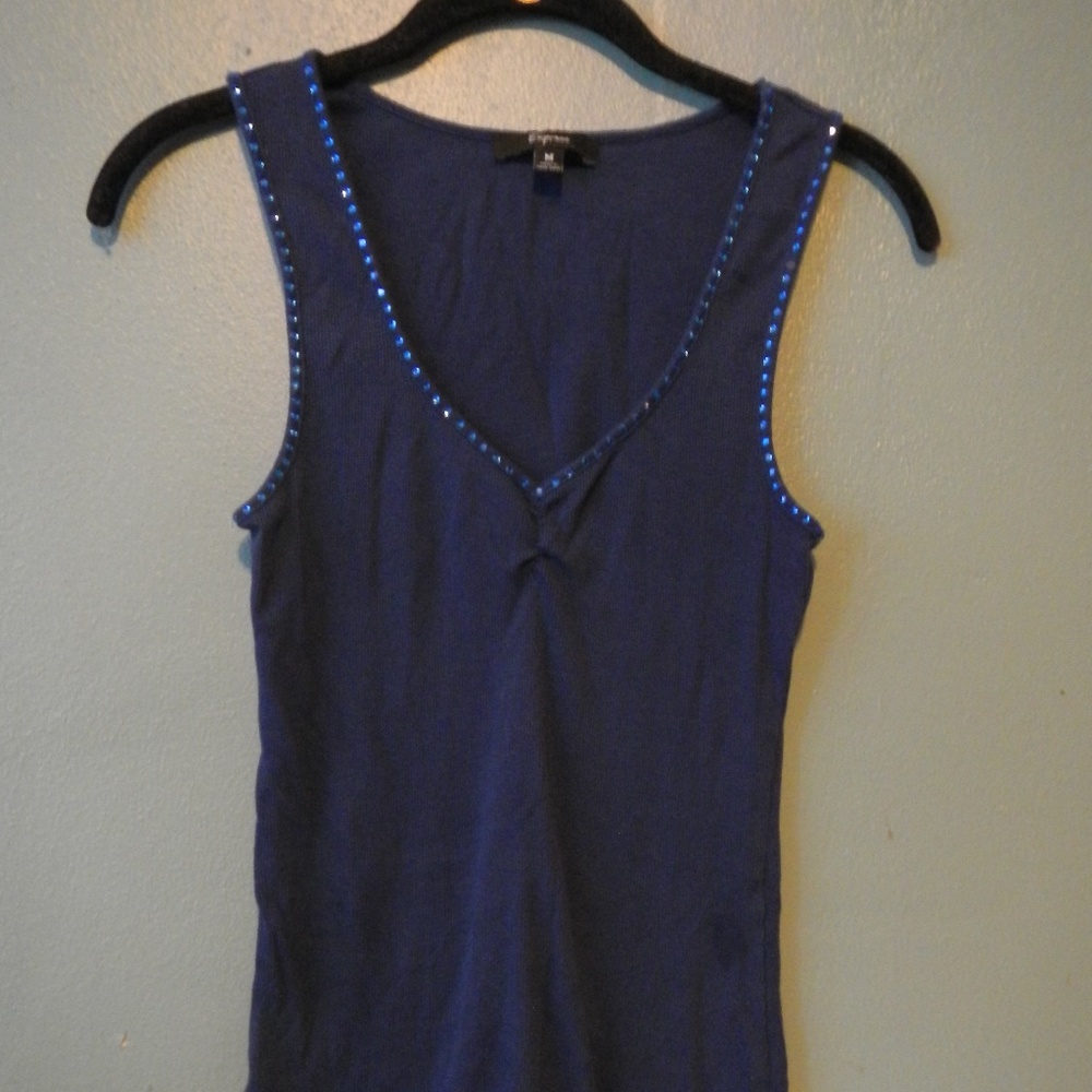 Navy blue tank with blue jewel embellishments