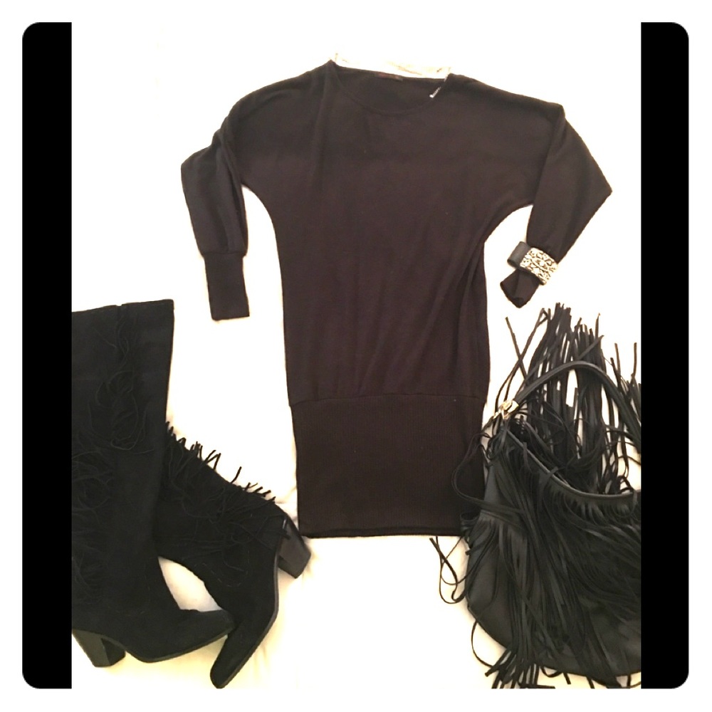 Black scoop neck sweater dress