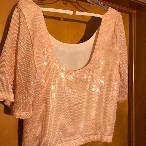 Free People Sequin Blouse in Blush S NWOT - Picture 2 of 7