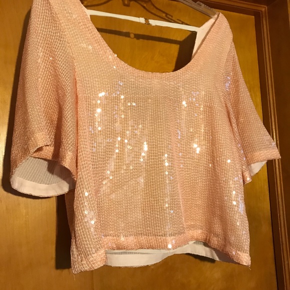 Free People Sequin Blouse in Blush S NWOT - Picture 6 of 7