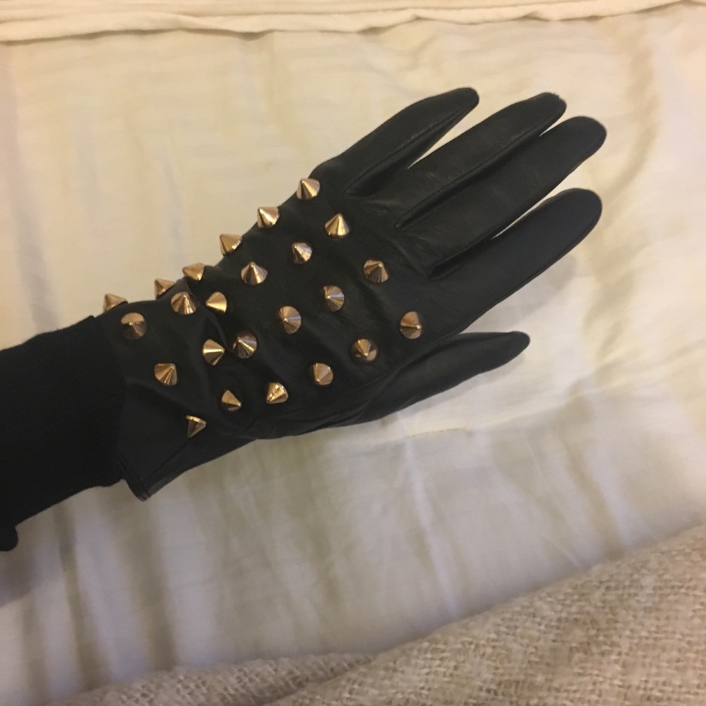 Faux leather gold studded gloves