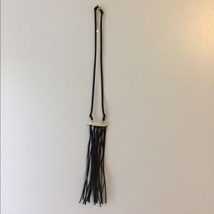 Black Fringe & white crystal necklace