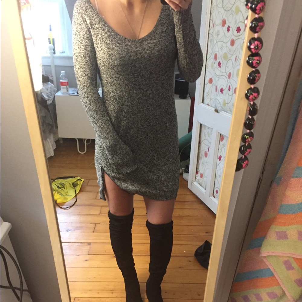 Gray Knit Sweater Dress