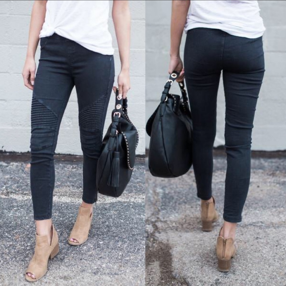 LAST PAIR! Stretchy Black Moto Pants - Picture 2 of 3