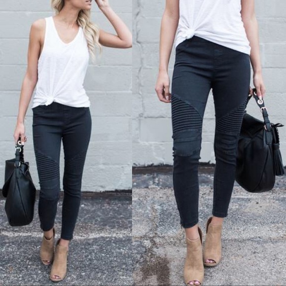 LAST PAIR! Stretchy Black Moto Pants - Picture 3 of 3