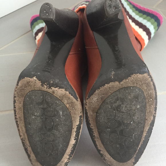 Coach Monika Leather Boots sz 7.5 legacy stripe - Picture 7 of 8