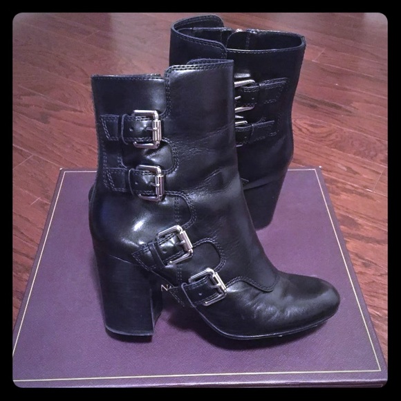 Signature Vince Camuto Leather Buckle Booties - Picture 1 of 4