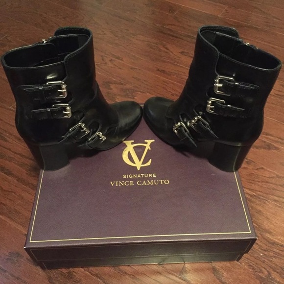 Signature Vince Camuto Leather Buckle Booties - Picture 2 of 4