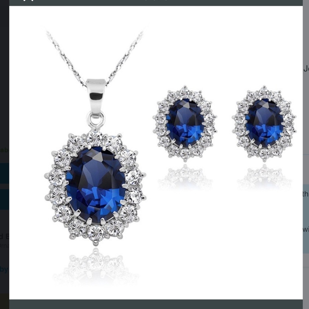 New silver and blue necklace and earrings set