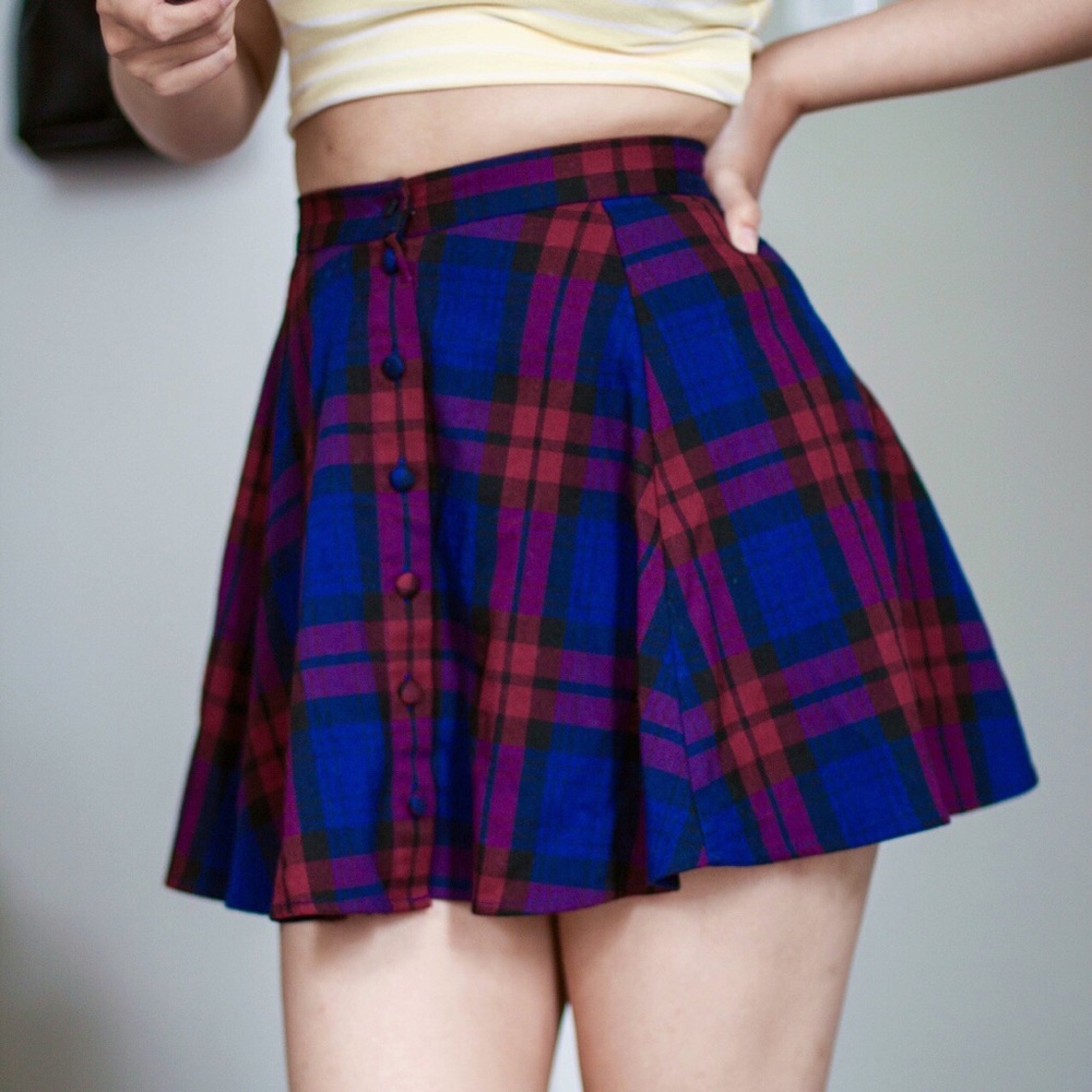 F21 Plaid Button-Front Skirt