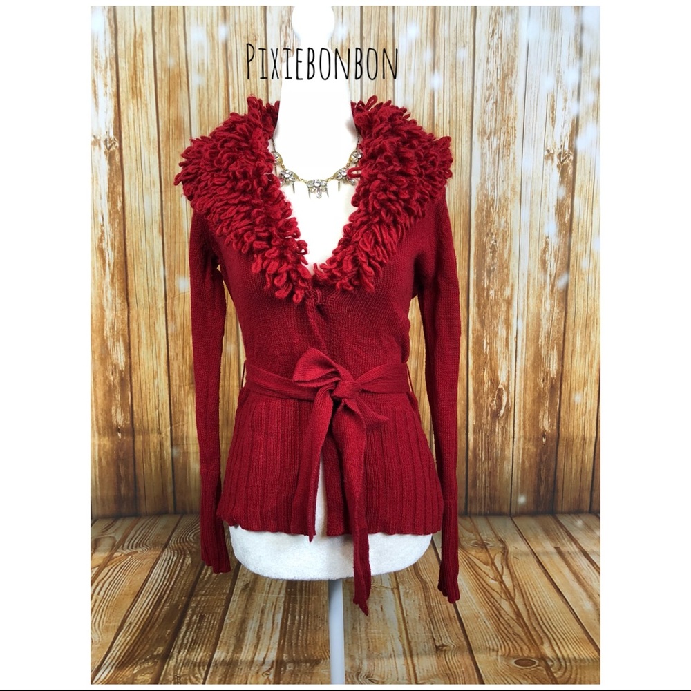 Red Fur Collar Style Cabi Sweater