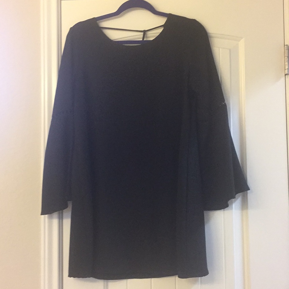 Black shift dress with bell sleeve