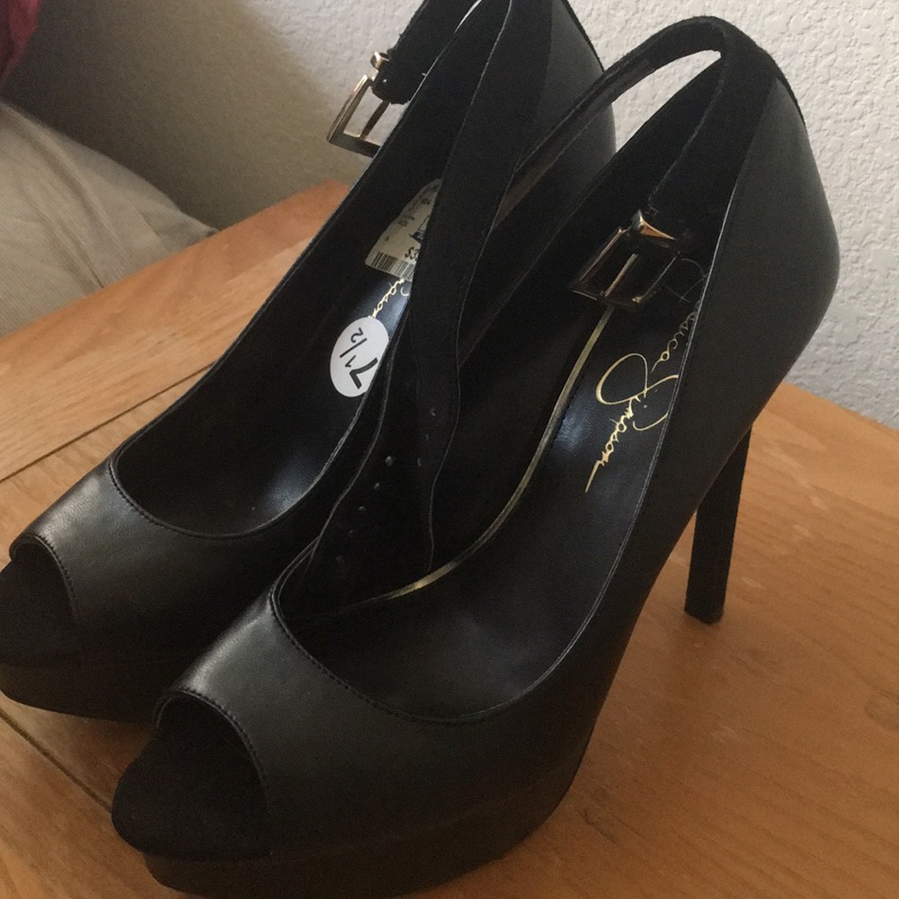 Jessica Simpson black peep toe pumps