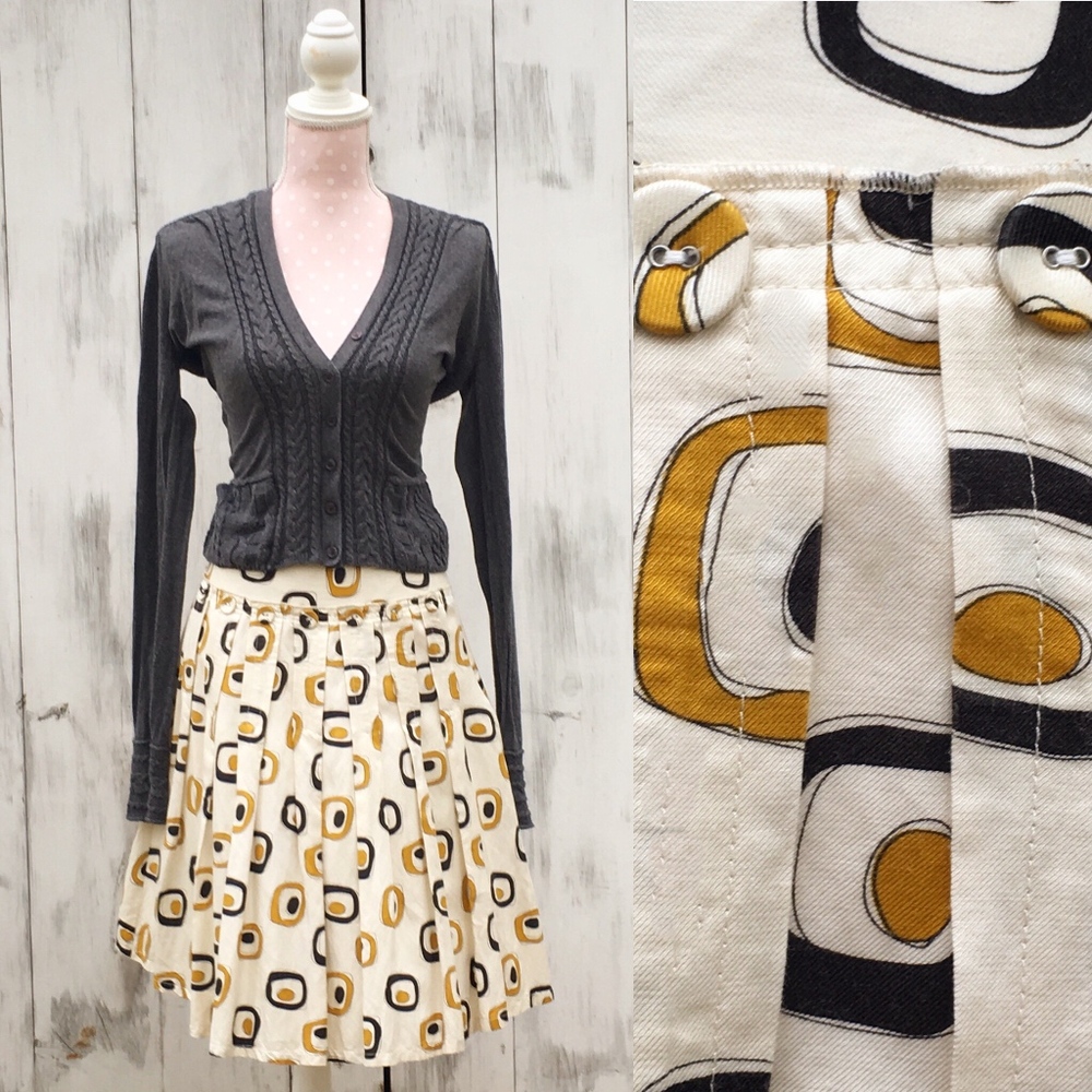 Carmen Cream/Mustard/Black Mod Print Button Skirt
