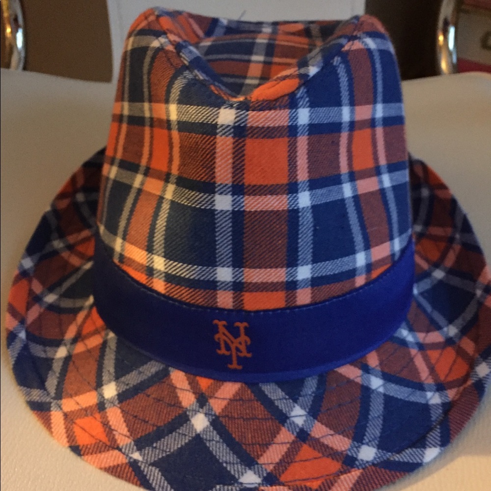 NY METS HAT! Plaid blue and orange!