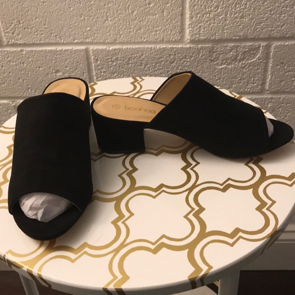 Black Open Toe Mules