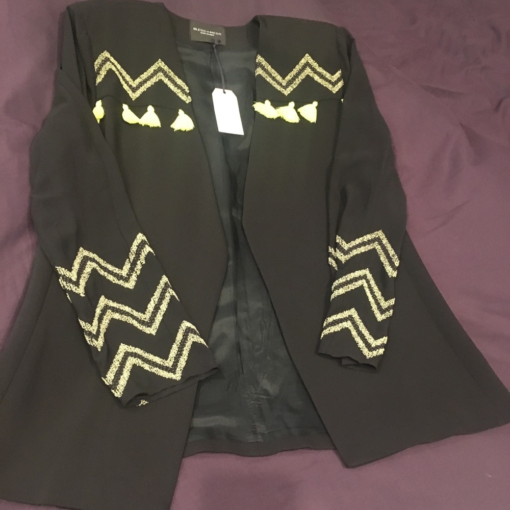 Long dress jacket with acid yellow detailing