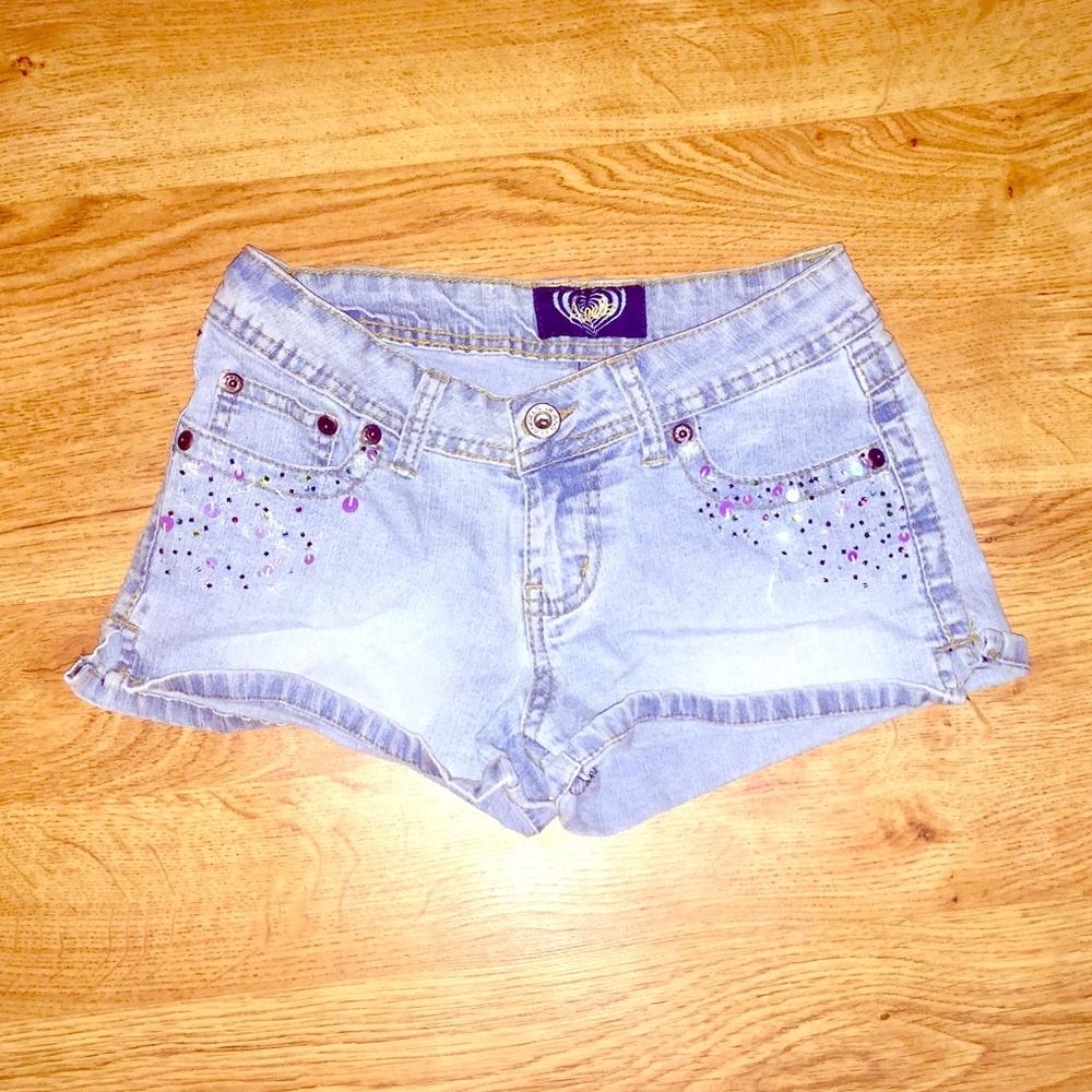 Junior's Angels Denim Shorts Beaded Detail
