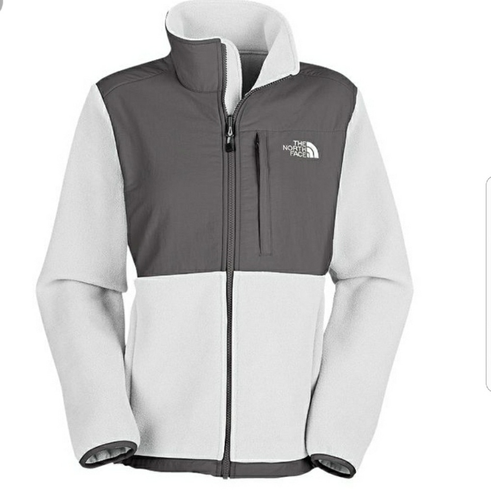 Gray and White North face with Hood