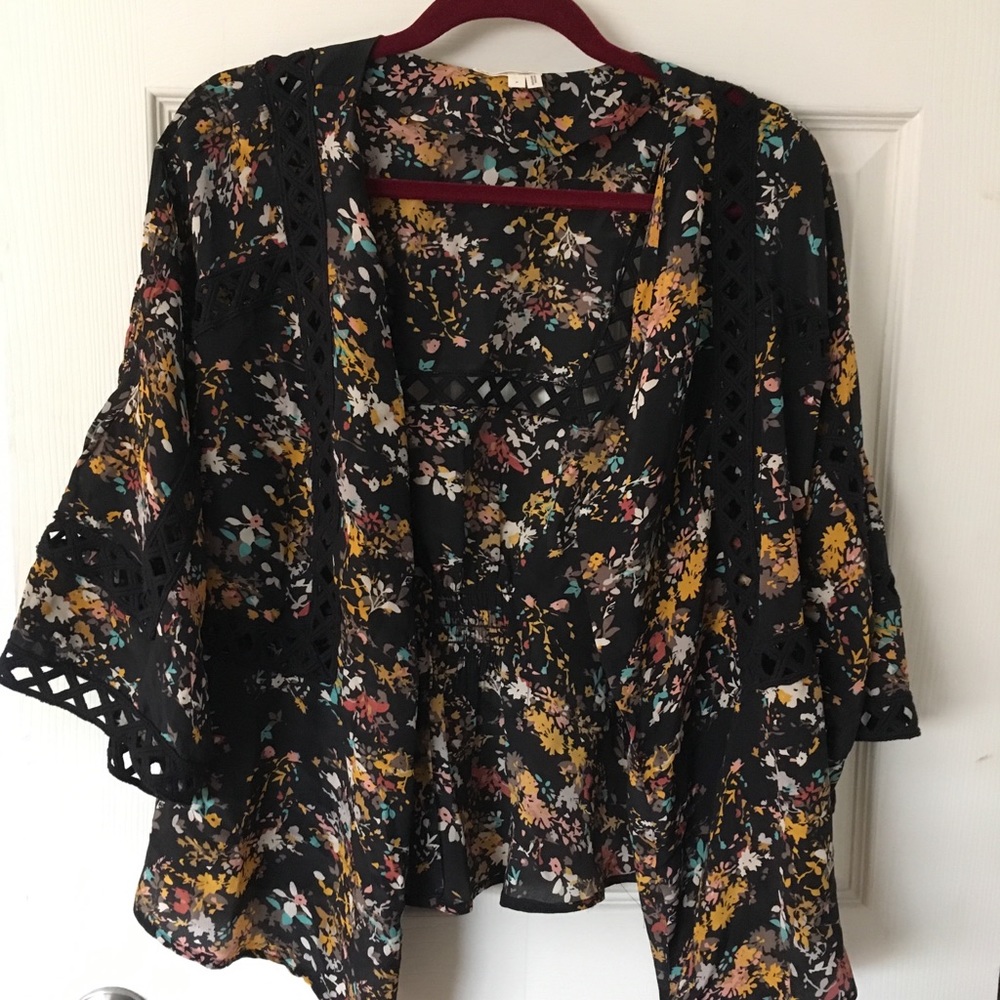 Anthropologie Floral open front blouse