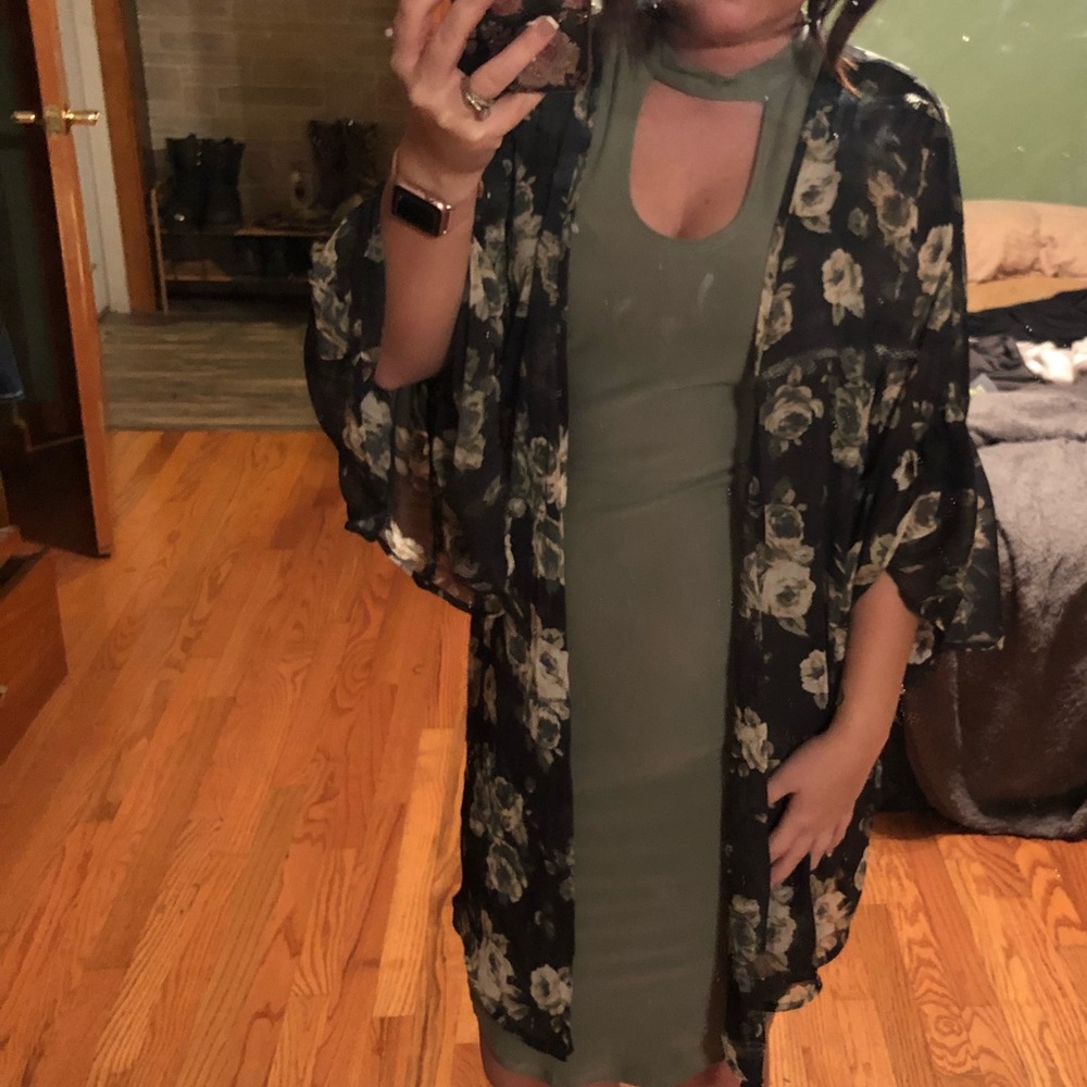 Olive Bodycon & Floral Kimono