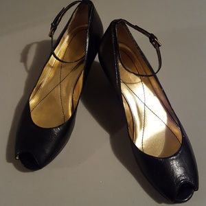 Black Wedge peep toe shoes