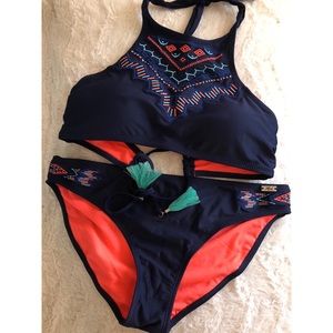 Printed Navy Blue Padded Bikini
