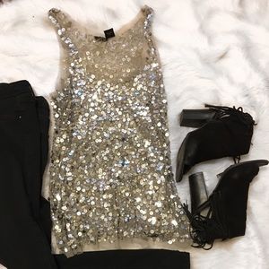 Vanity Silver Sequin Tank