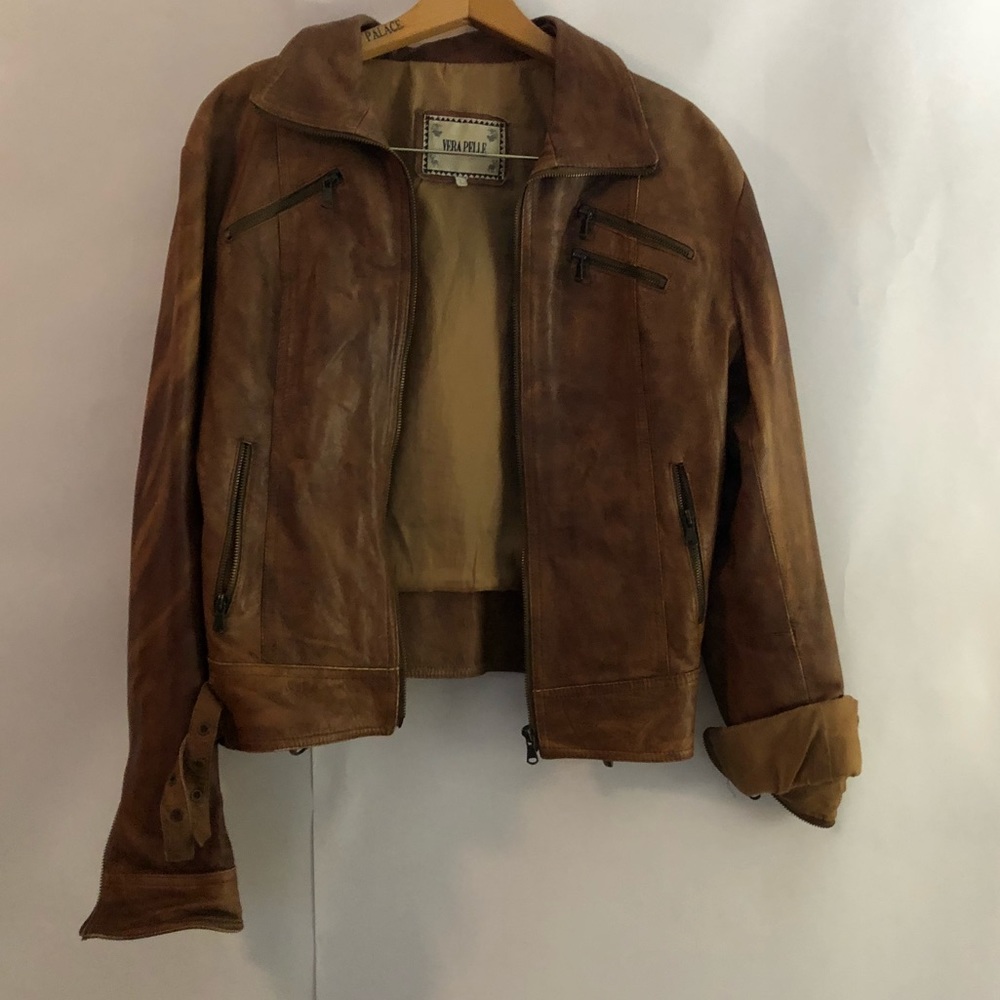 Genuine 100% Leather Brown Jacket Vera Pella